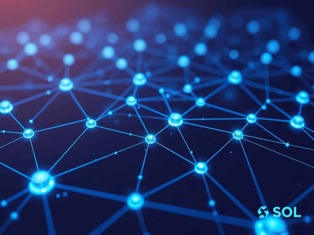 Solana blockchain network visualization showing speed and efficiency