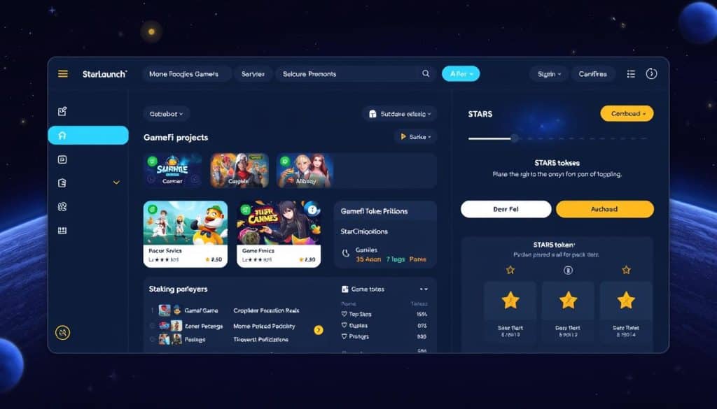StarLaunch platform showing GameFi project listings and staking options