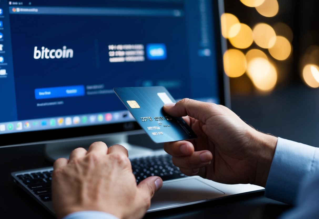 Buy Bitcoin with a Credit Card: A Quick Guide to Secure Transactions 1 A hand swiping a credit card to purchase Bitcoin on a computer screen through the Exodus platform
