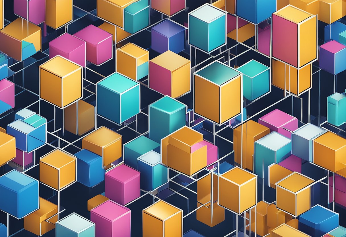 A series of interconnected blocks with data flowing between them, representing the fundamental concept of blockchain technology