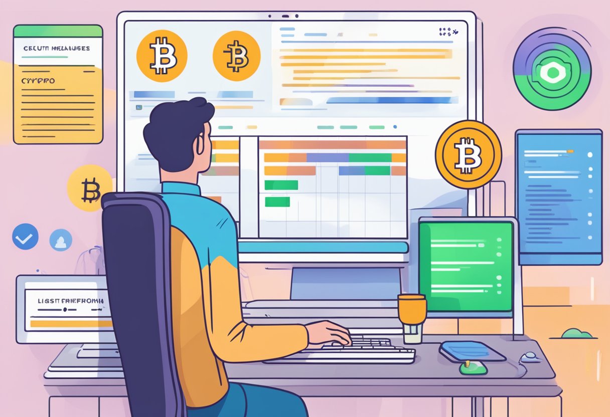 A computer screen displaying a list of beginner-friendly crypto platforms with security measures being evaluated